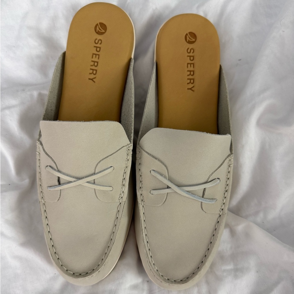 NWT Sperry Mulefish Leather Slip-On Mules • Off-White • Women’s Size 10